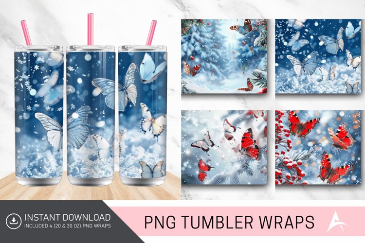 3D Christmas Snow Butterflies Tumbler Wrap example image 1
