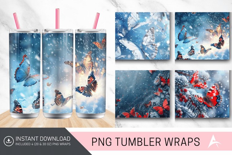 3D Christmas Snow Butterflies Tumbler Wrap example image 1