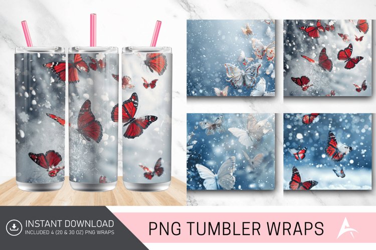3D Christmas Snow Butterflies Tumbler Wrap example image 1