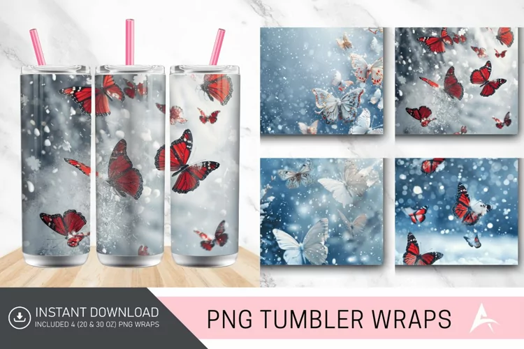 3D Christmas Snow Butterflies Tumbler Wrap
