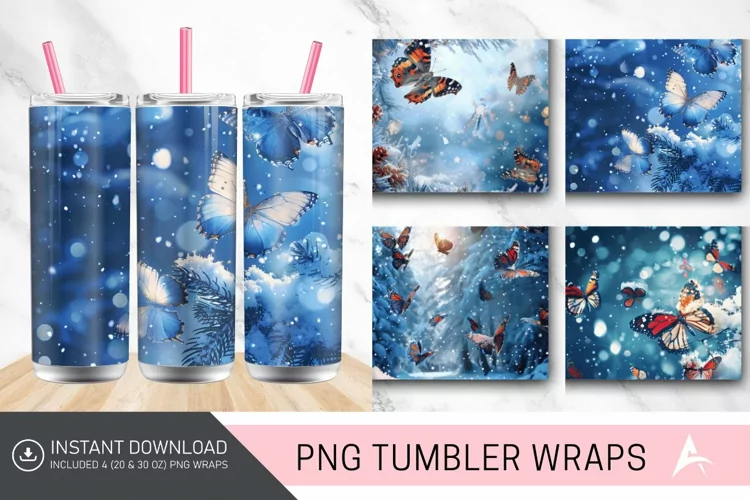 3D Christmas Snow Butterflies Tumbler Wrap