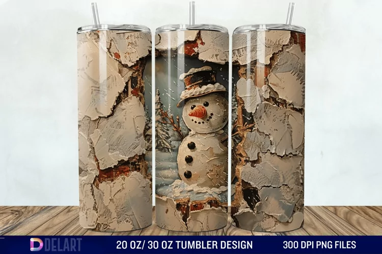 3D Christmas Snowman Hole In Wall Tumbler Wrap