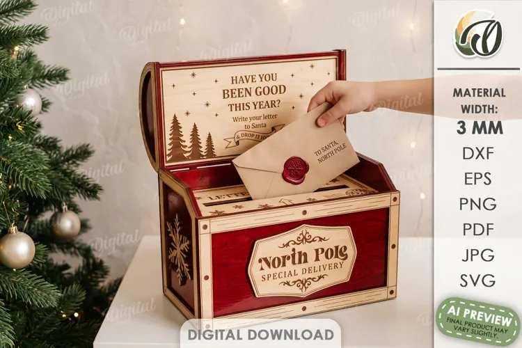 Christmas Santa Letter Box Laser Cut. Christmas Decor SVG