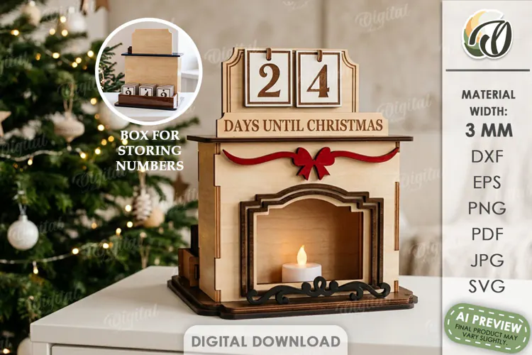 Christmas Countdown Calendar Laser Cut. Christmas Decor SVG