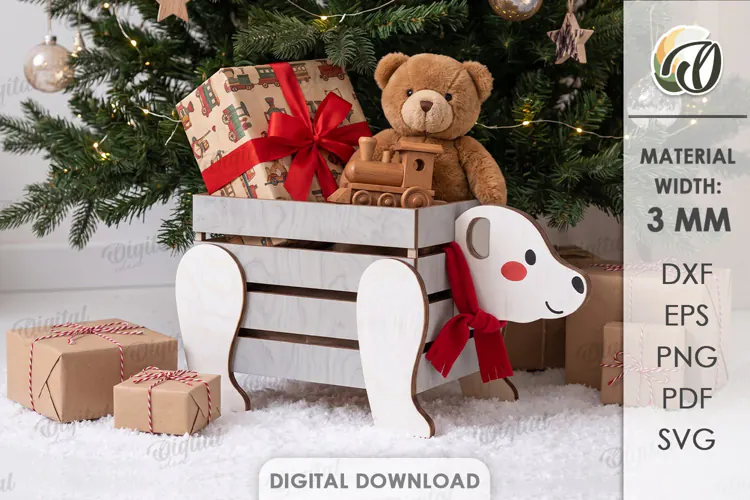 Christmas Polar Bear Box Lasercut. Storage Box. Gift Box SVG