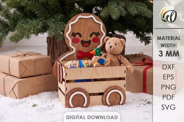 Christmas Gingerbread Storage Box Laser Cut. Gift Box SVG