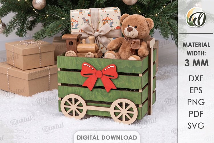 Christmas Toy Box Laser Cut. Storage Crate. Gift Box SVG example image 1