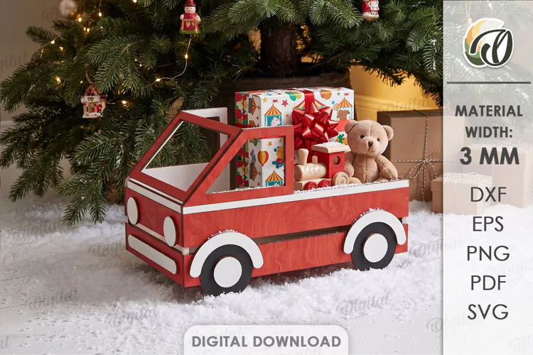 Christmas Bus Storage Box Laser Cut. Gift Box SVG