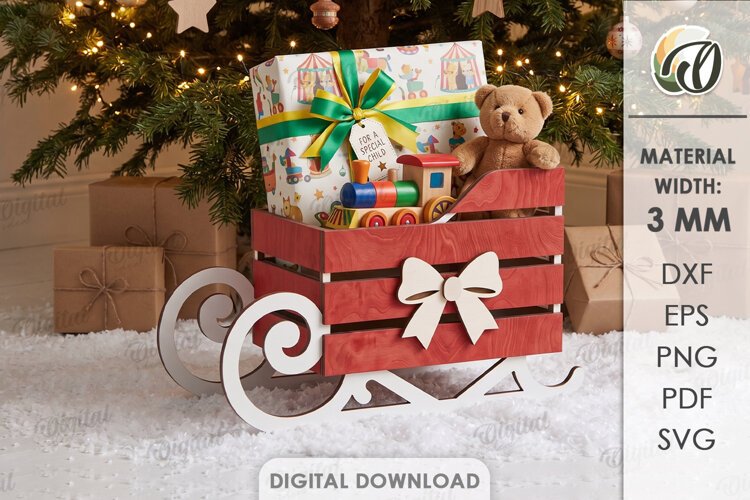 Christmas Sleigh Box Laser Cut. Storage Crate. Gift Box SVG example image 1