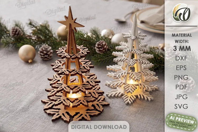 Christmas Trees Candle Holders Lasercut. Tealight Holder SVG