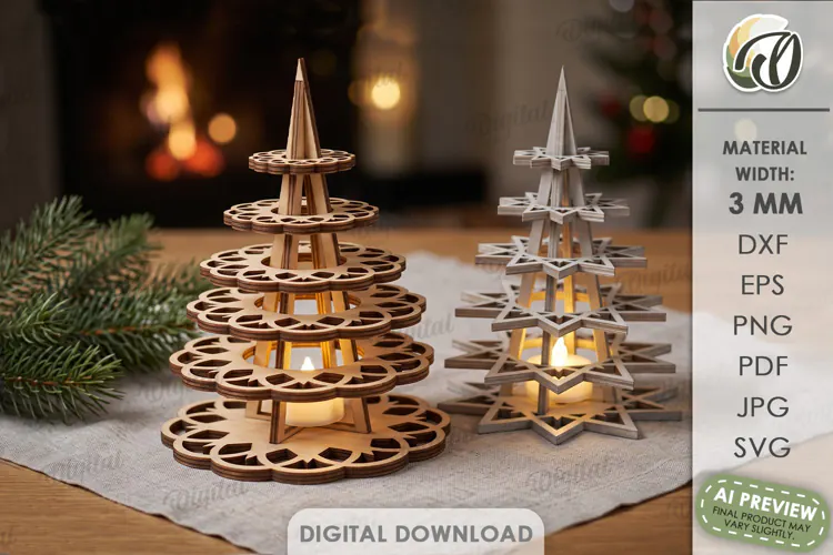 Christmas Trees Candle Holders Lasercut. Tealight Holder SVG