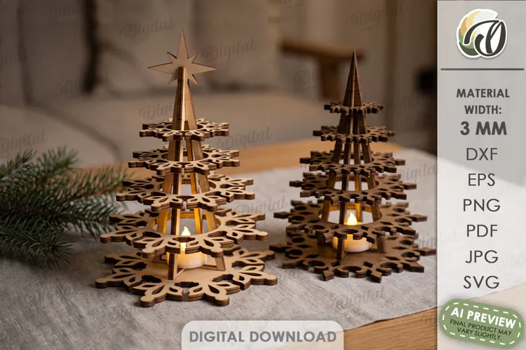 Christmas Trees Candle Holders Lasercut. Tealight Holder SVG