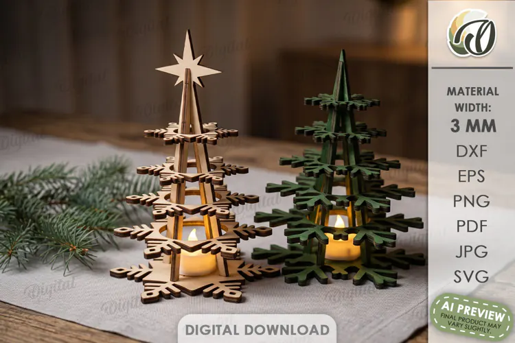 Christmas Trees Candle Holders Lasercut. Tealight Holder SVG