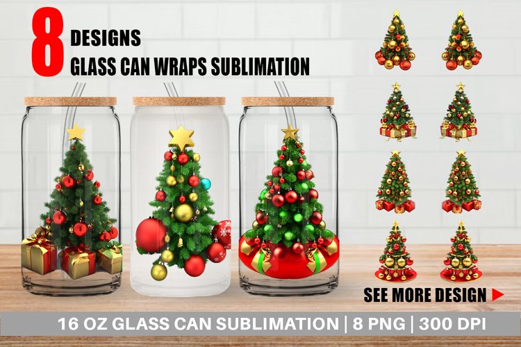 3D Christmas Tree Glass Can Wraps