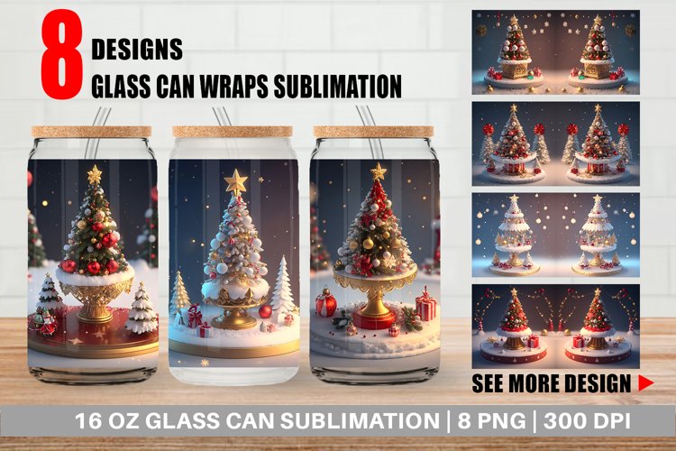 3D Christmas Tree Baubles Glass Can Wraps