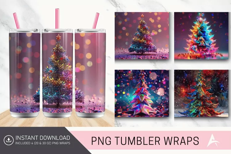 3D Christmas Tree Colorful Tumbler Wrap