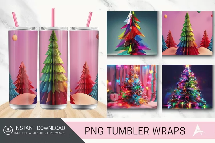 3D Christmas Tree Colorful Tumbler Wrap