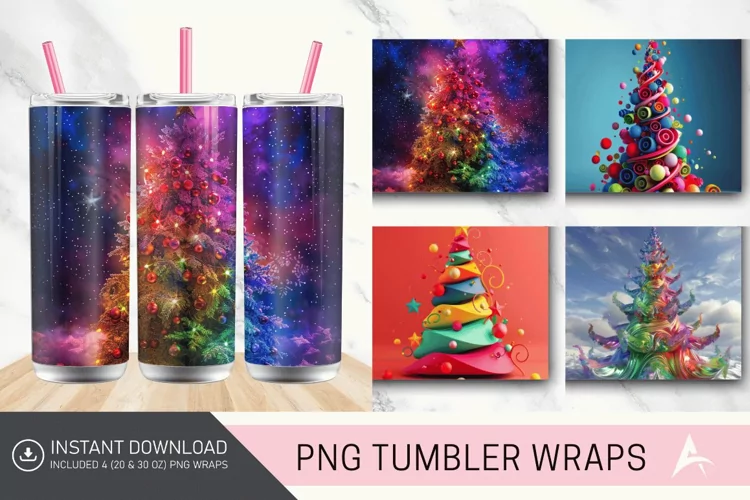3D Christmas Tree Colorful Tumbler Wrap