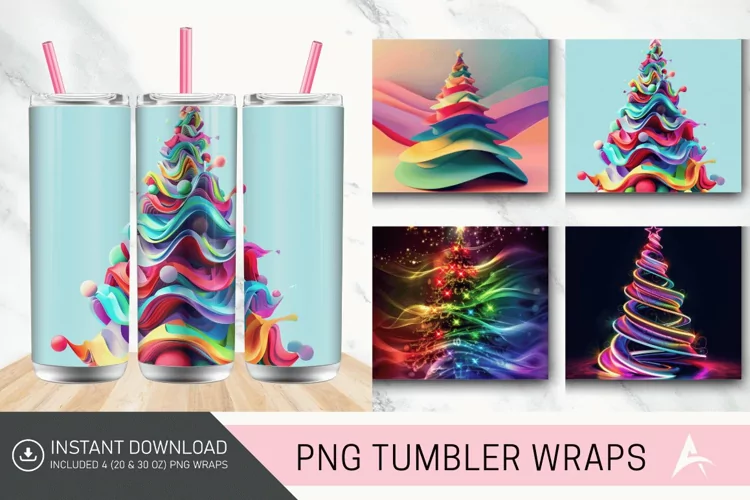 3D Christmas Tree Colorful Tumbler Wrap