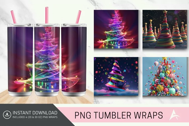 3D Christmas Tree Colorful Tumbler Wrap