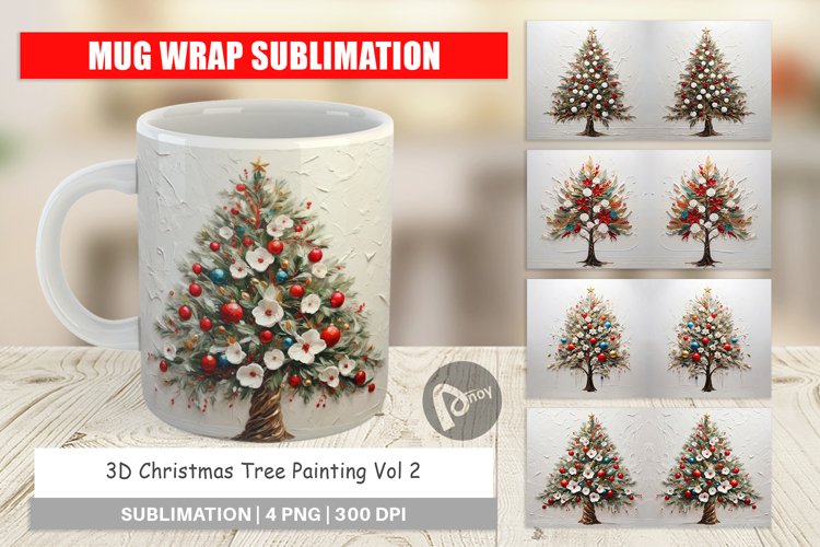 Mug Wrap Design 3D Christmas Tree Painting