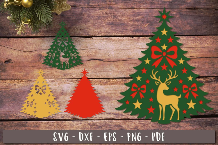 3d Christmas Tree Reindeer SVG Layered design