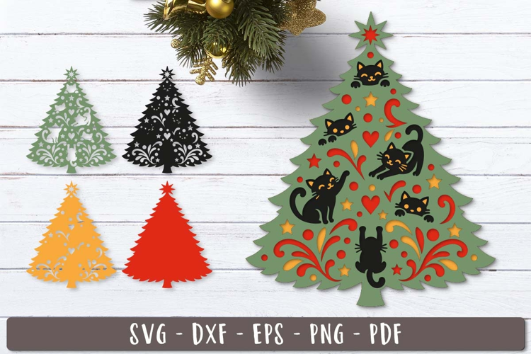 3d Christmas Tree with Cats SVG Layered design