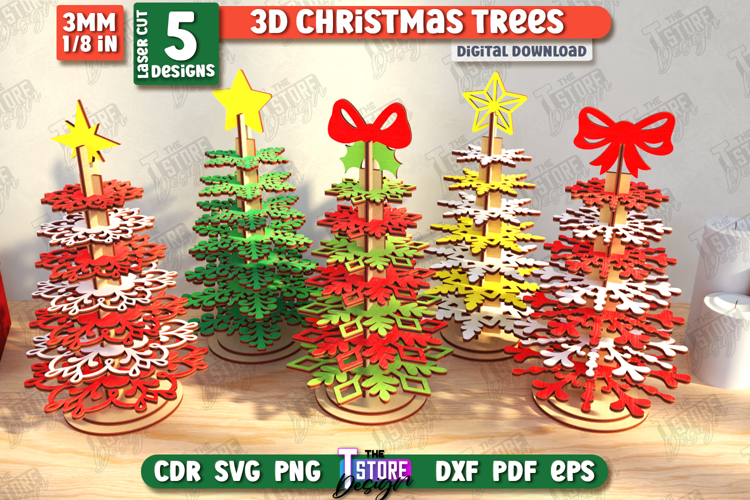 3D Christmas Trees Laser Cut Bundle, Standing Christmas Tree