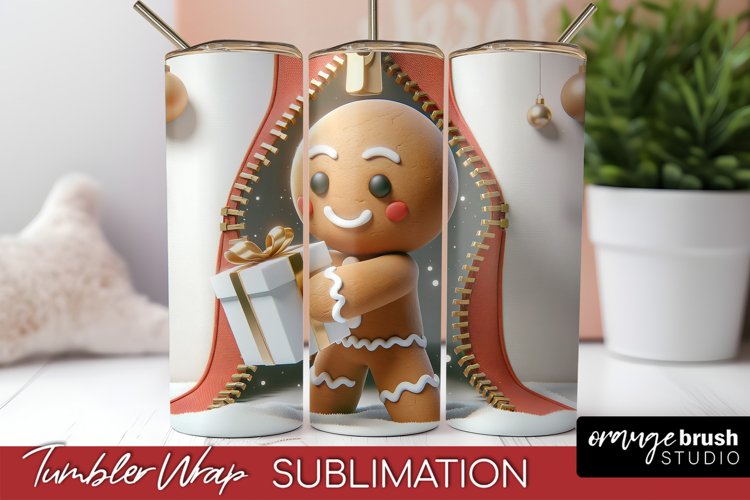 3D Christmas Tumbler Wrap, Gingerbread Man Sublimation
