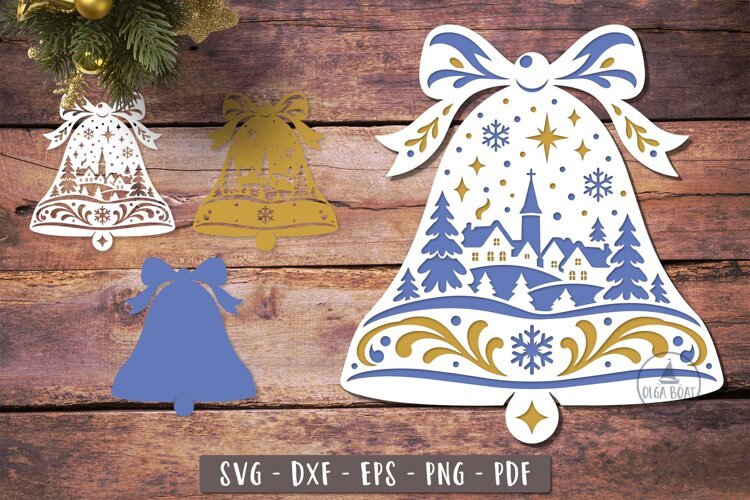 3d Christmas Village Bell Layered SVG design