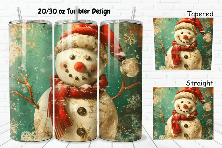 3D Christmas Vintage Snowman 20/30oz Skinny Tumbler
