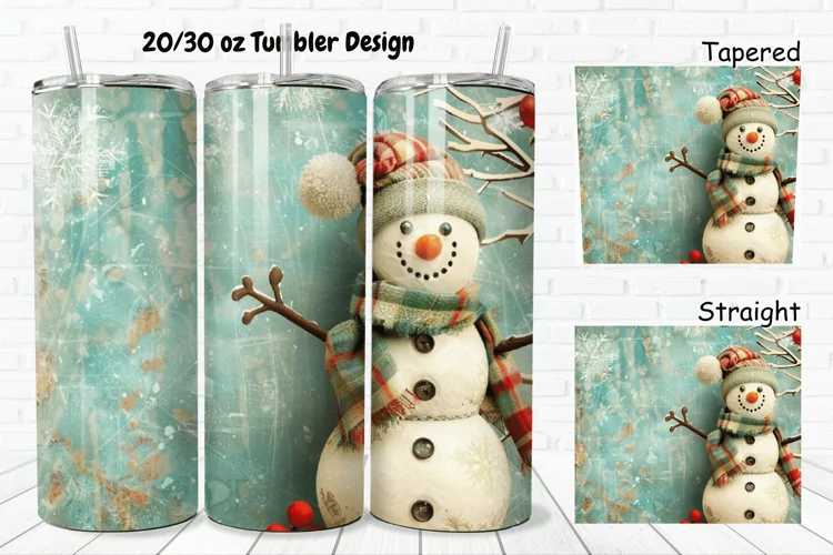 3D Christmas Vintage Snowman 20/30oz Skinny Tumbler