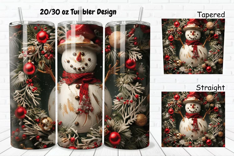 3D Christmas Vintage Snowman 20/30oz Skinny Tumbler