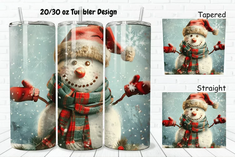 3D Christmas Vintage Snowman 20/30oz Skinny Tumbler