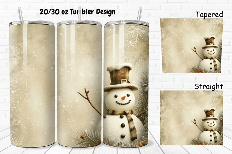3D Christmas Vintage Snowman 20/30oz Skinny Tumbler