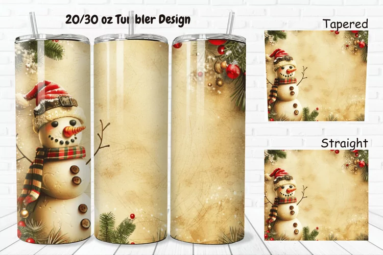 3D Christmas Vintage Snowman 20/30oz Skinny Tumbler