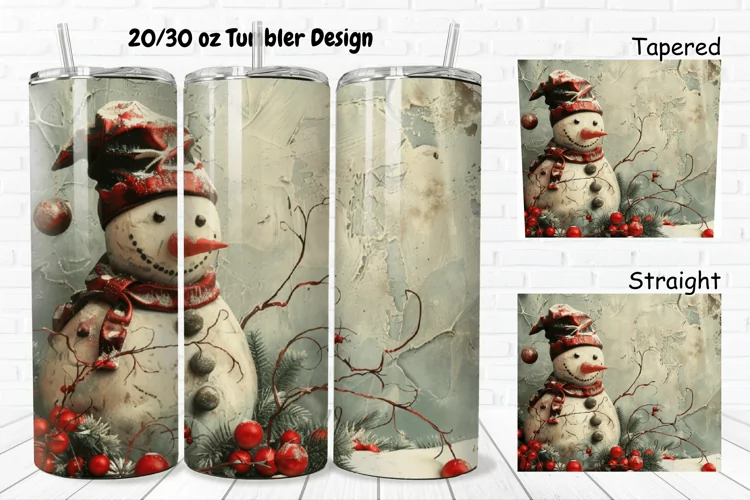 3D Christmas Vintage Snowman 20/30oz Skinny Tumbler