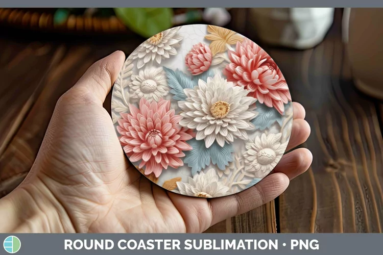 3D Chrysanthemum Round Coaster | Sublimation Coaster Designs