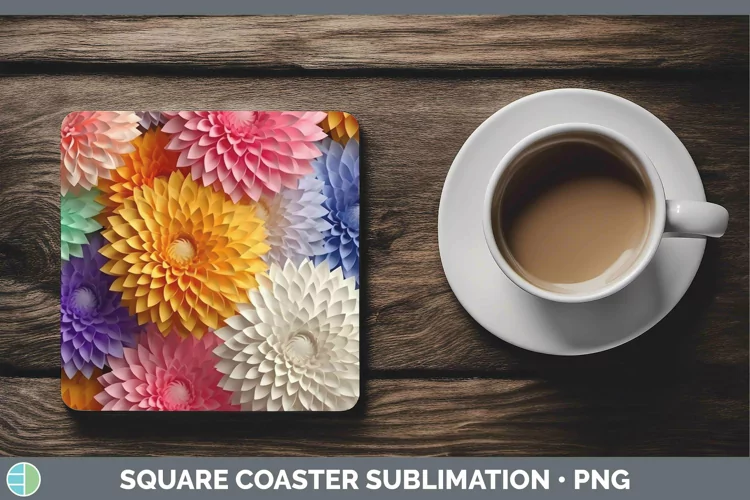 3D Chrysanthemum Square Coaster | Sublimation Coaster Design