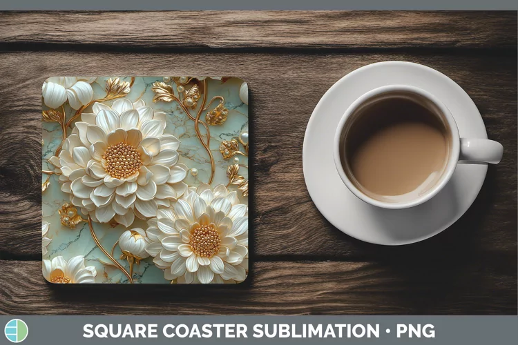 3D Chrysanthemum Square Coaster Sublimation Coaster Designs