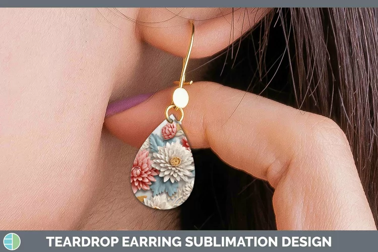 3D Chrysanthemum Teardrop Earrings | Sublimation Earrings De
