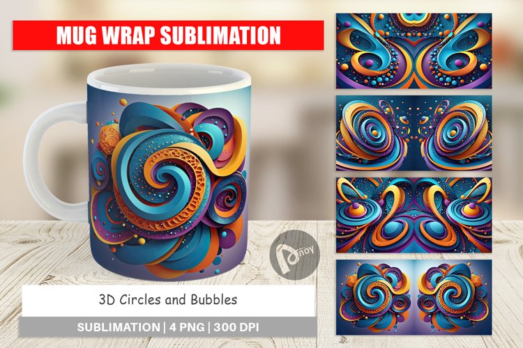 Mug Wrap Design 3D Circles & Bubbles