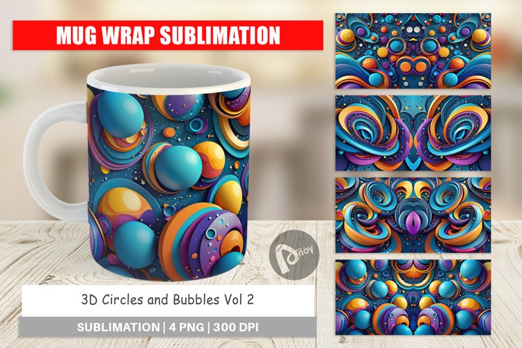 Mug Wrap Design 3D Circles & Bubbles