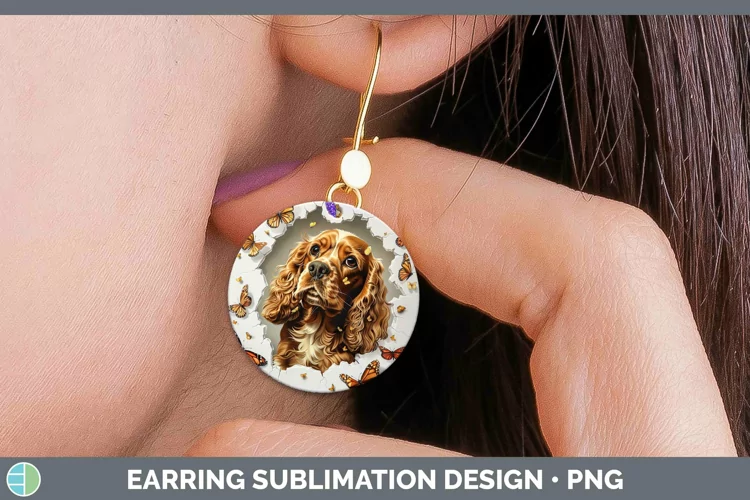 3D Cocker Spaniel Round Earrings | Sublimation Earrings Desi