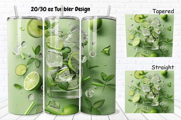3D Cocktail Mojito 20/30oz Skinny Tumbler example image 1