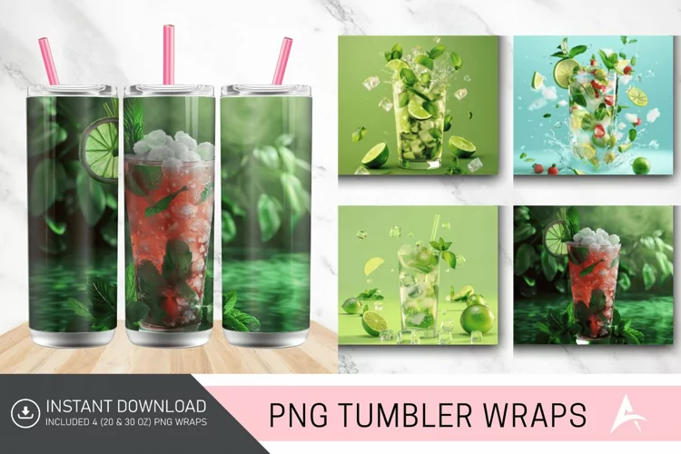 3D Cocktail Mojito Tumbler Wrap