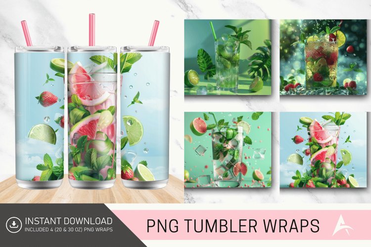 3D Cocktail Mojito Tumbler Wrap example image 1