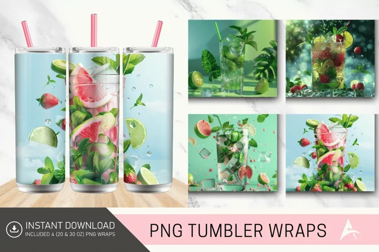 3D Cocktail Mojito Tumbler Wrap