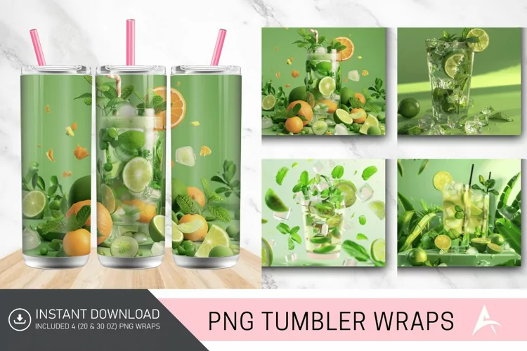 3D Cocktail Mojito Tumbler Wrap