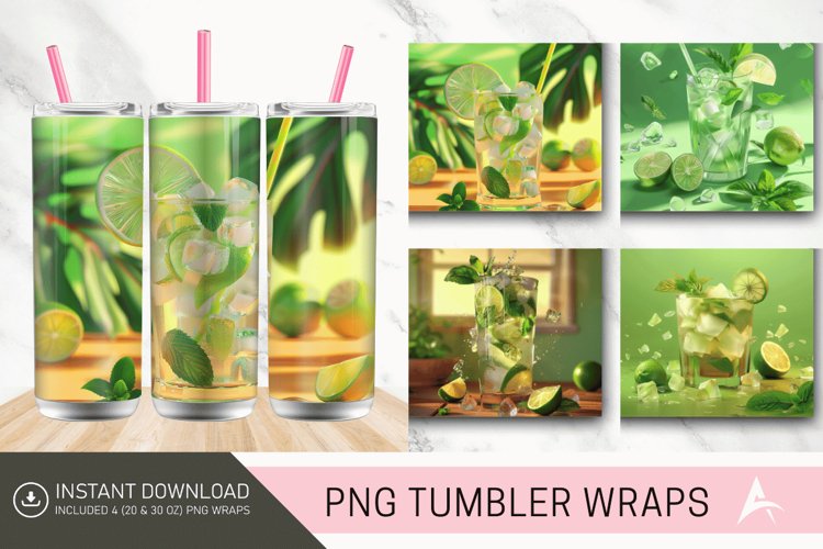 3D Cocktail Mojito Tumbler Wrap example image 1